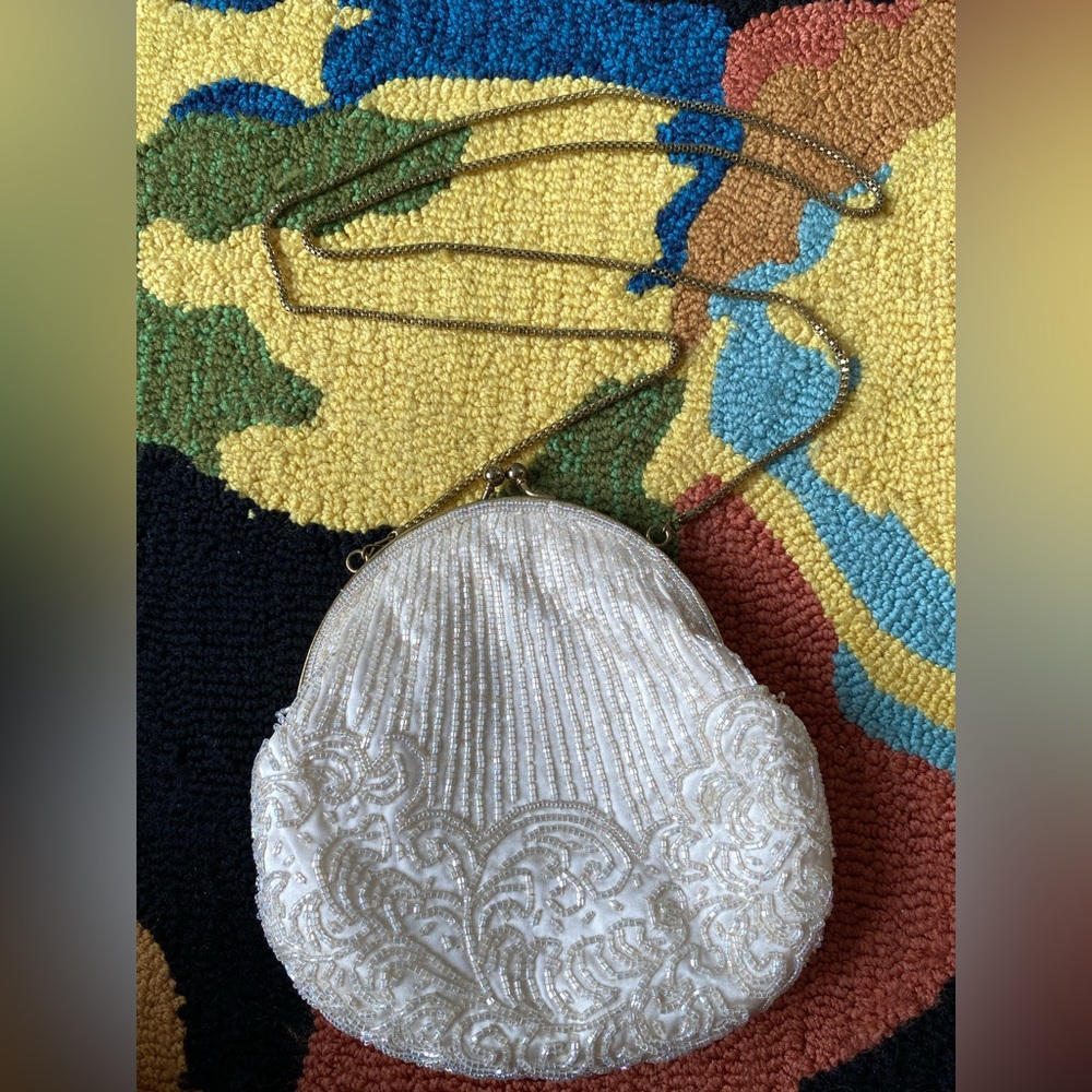 VINTAGE Beaded Cream Bag